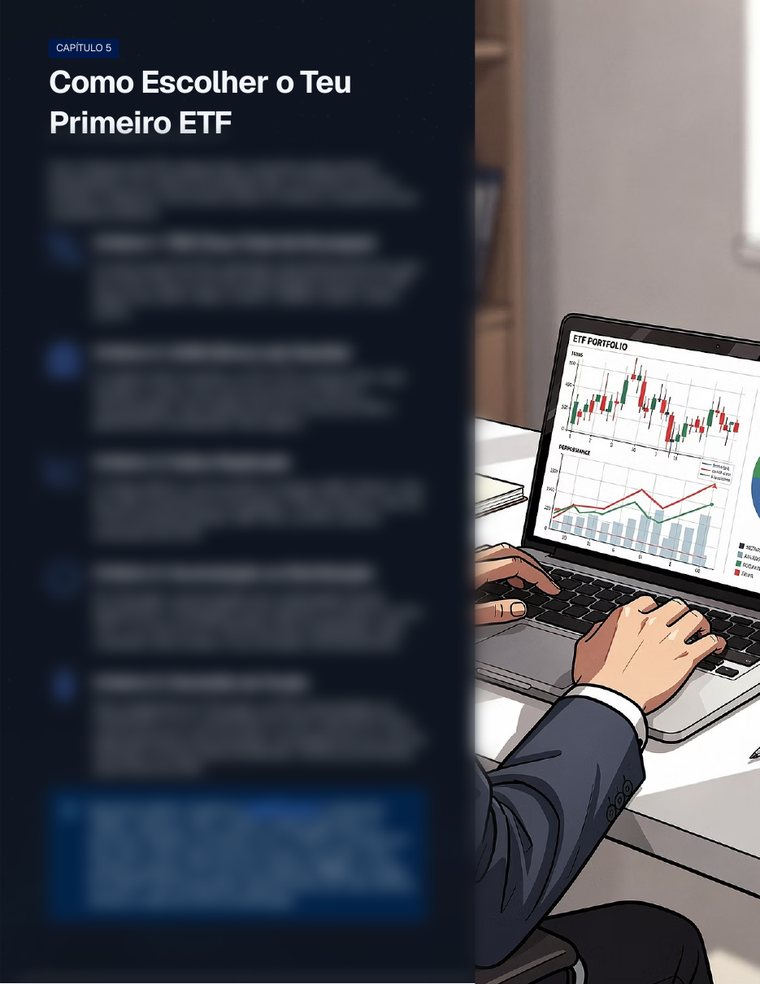 Capítulo: Como Escolher o Teu Primeiro ETF, com o conteúdo desfocado